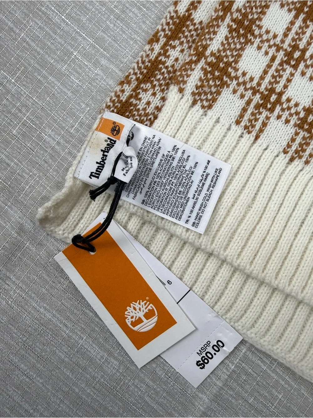 Timberland Brown & White Plaid Knit Scarf